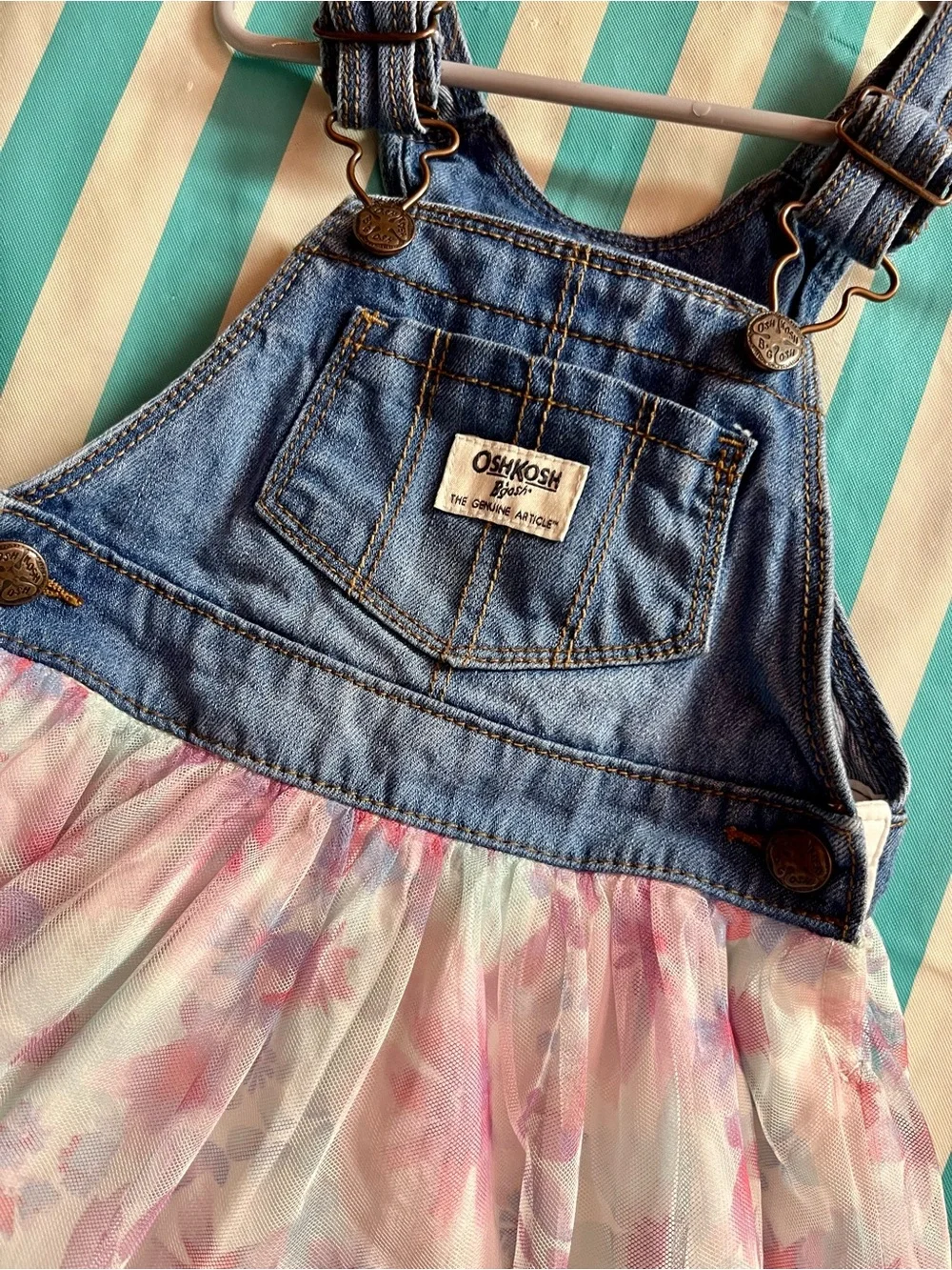 OshKosh B'gosh Denim Overall Dress with Pink Floral Tulle Skirt